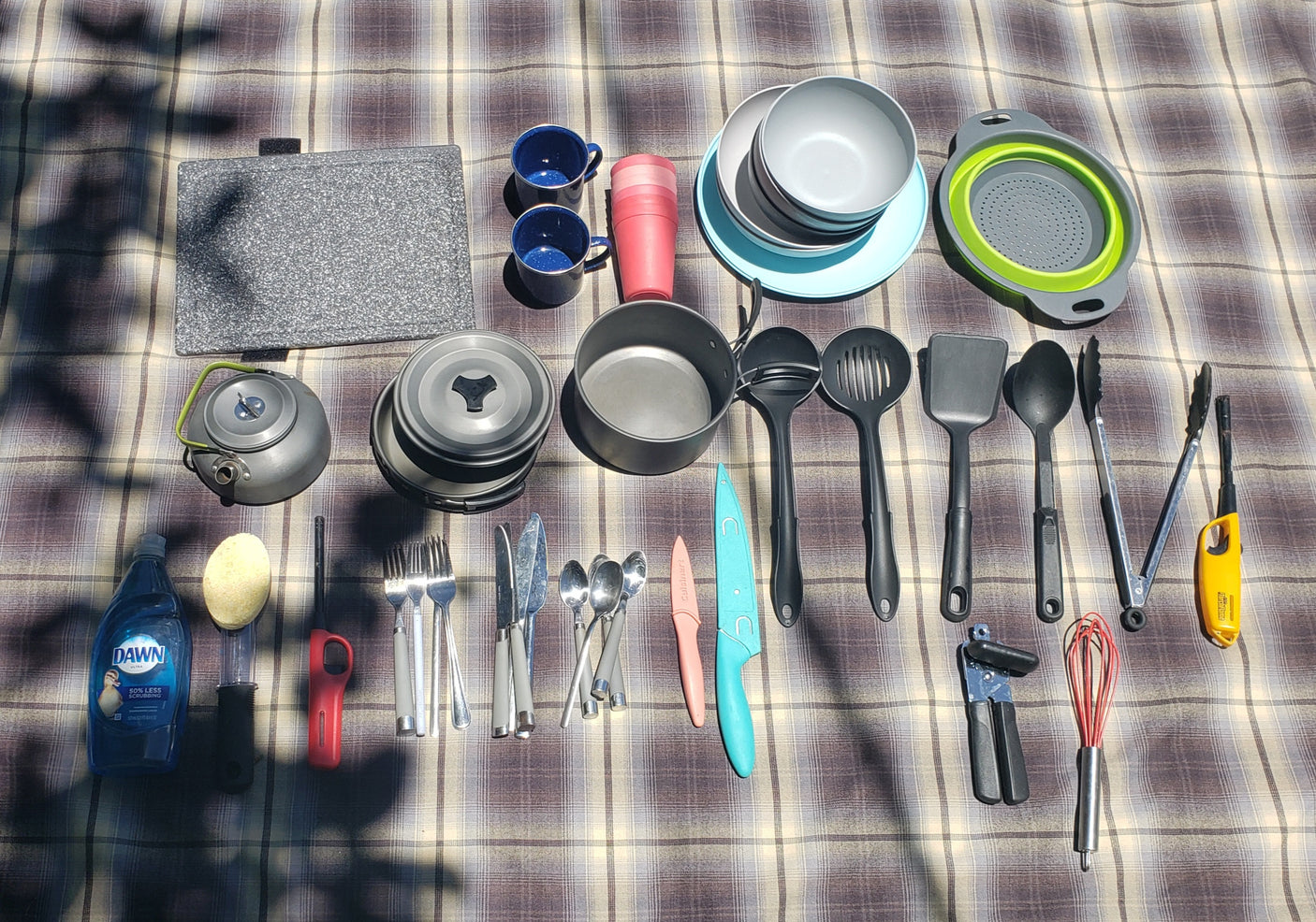 All the cooking gear needed for your RV rental adventure! Pots, pans, dishes, utensils, and cleaning supplies.