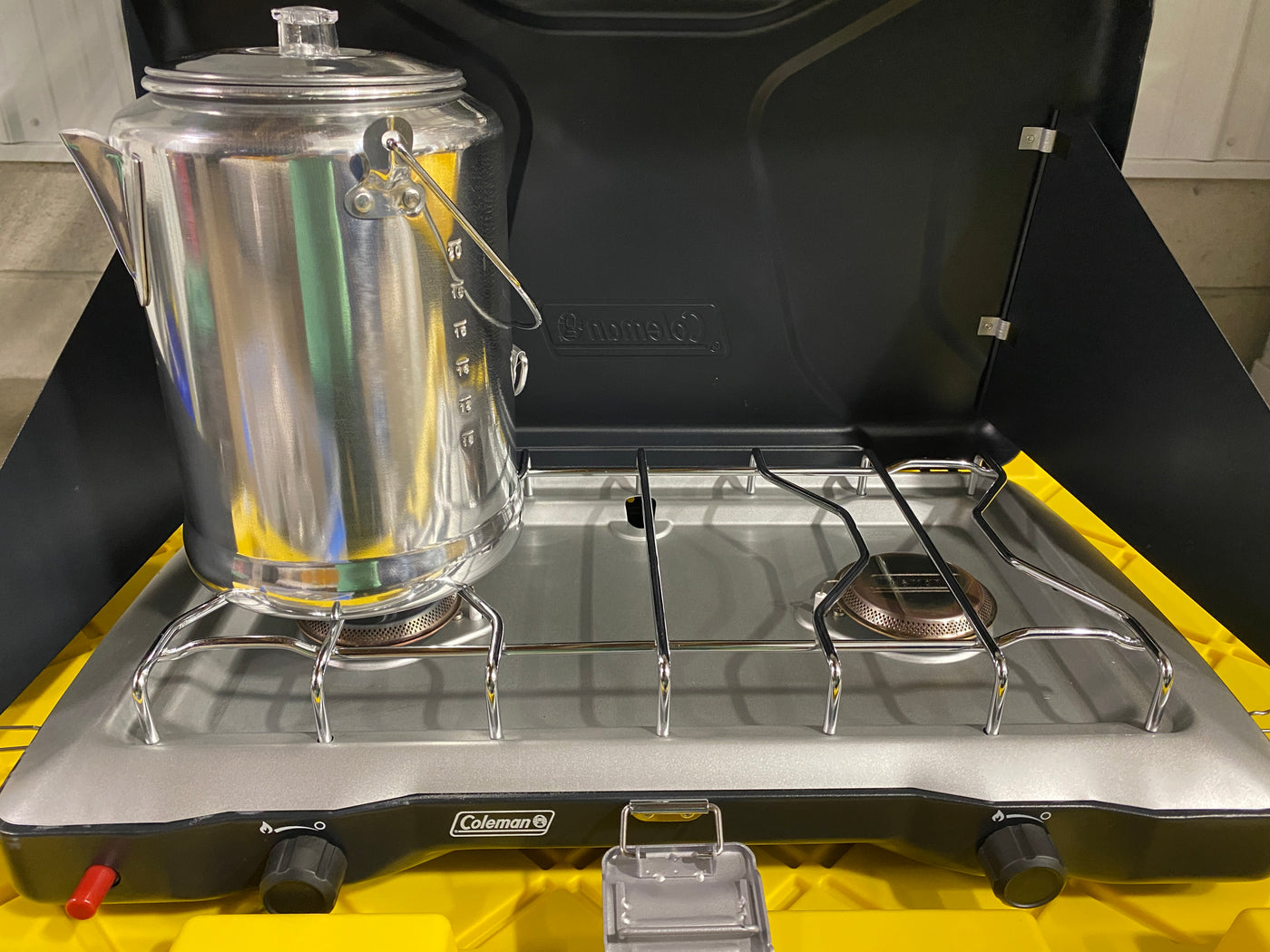 Coleman camping stove with a coffee percolator, ideal for RV rental adventures and outdoor cooking. — photo 16