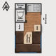 This RV rental floor plan displays a compact camper interior with a U-dinette, kitchen, and wet bath, plus the entrance.