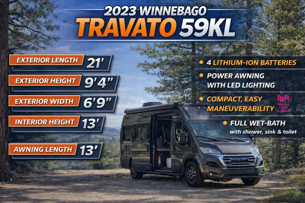 2023 Winnebago Travato 59KL RV rental shown in nature