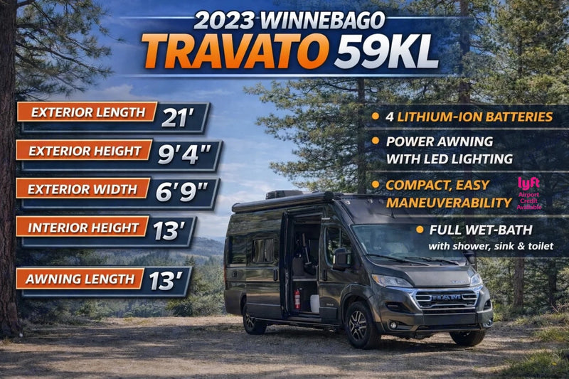 2023 Winnebago Travato 59KL RV rental shown in nature — photo 1
