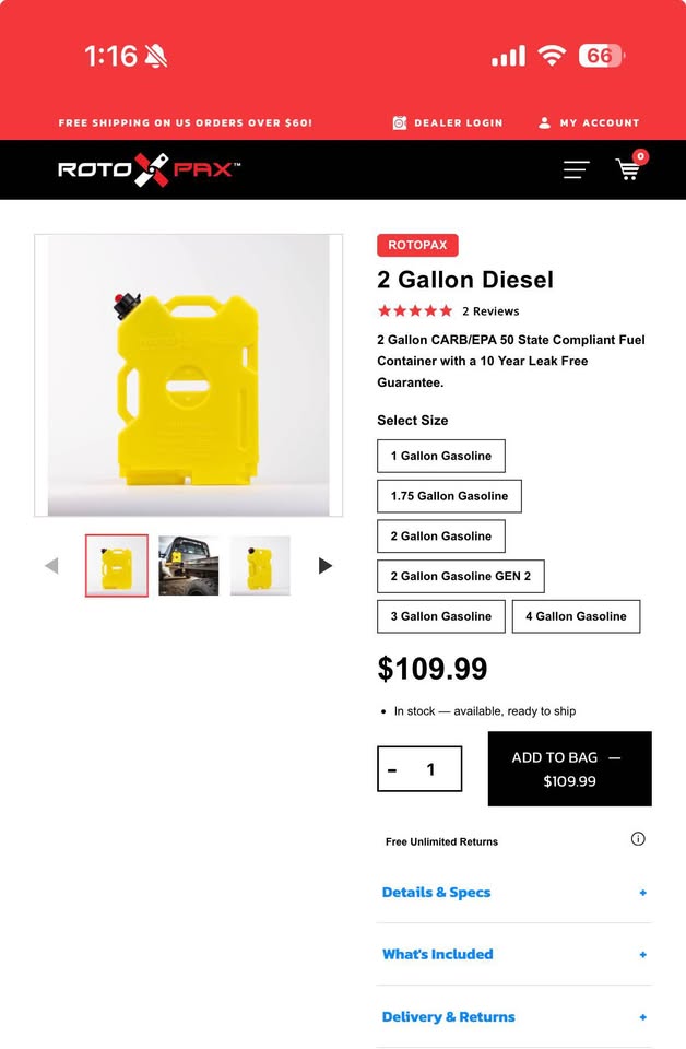 Rotopax 2 Gallon Diesel (photo 3) — photo 3