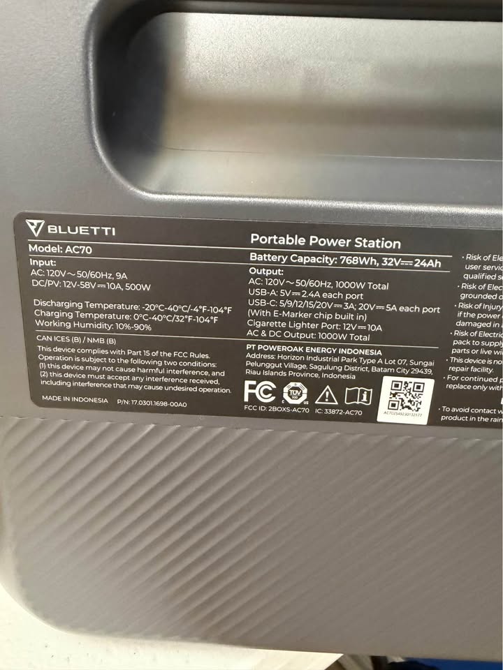 BLUETTI AC70 Portable Power Station in Orlando, FL (photo 3)