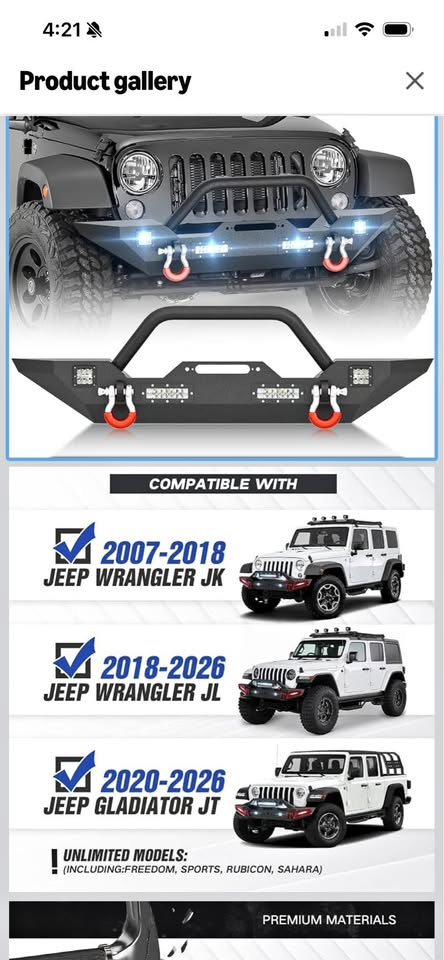 Steel Front Bumper for Jeep JK JL JT 2007-2026 Winch Plate, LED lights and bull bars