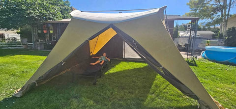 Spring bar tent with Cabela's lounge cot