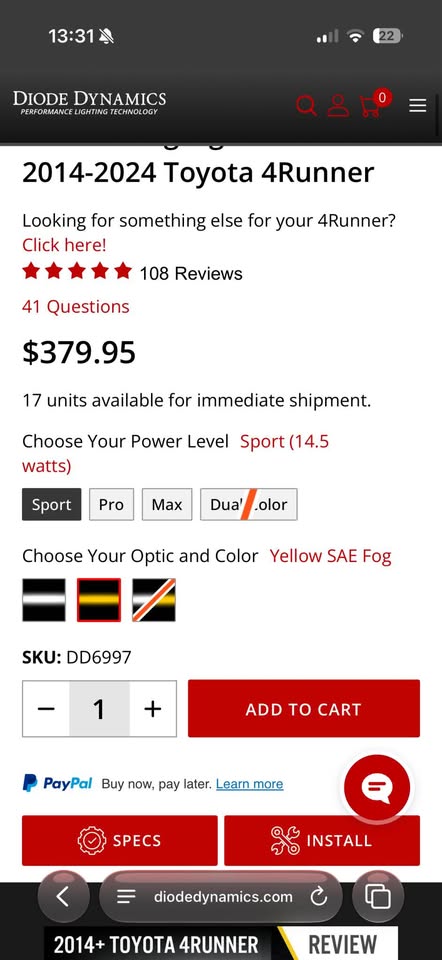Diode Dynamics SS3 LED Fog Light Kit for 2014-2024 Toyota 4Runner in Santa Barbara, CA (photo 5) — photo 5
