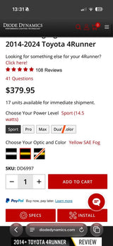 Diode Dynamics SS3 LED Fog Light Kit for 2014-2024 Toyota 4Runner in Santa Barbara, CA (photo 5)