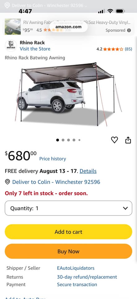 Rhino Rack 270 Awning with built in dual LED lighting (white and/or amber) and all Walls in Winchester, CA (photo 4) — photo 4