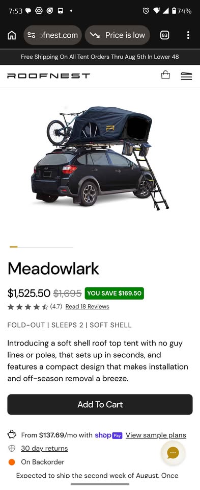 Meadowlark - Roofnest Roof Top Tent in Clackamas, OR (photo 2)