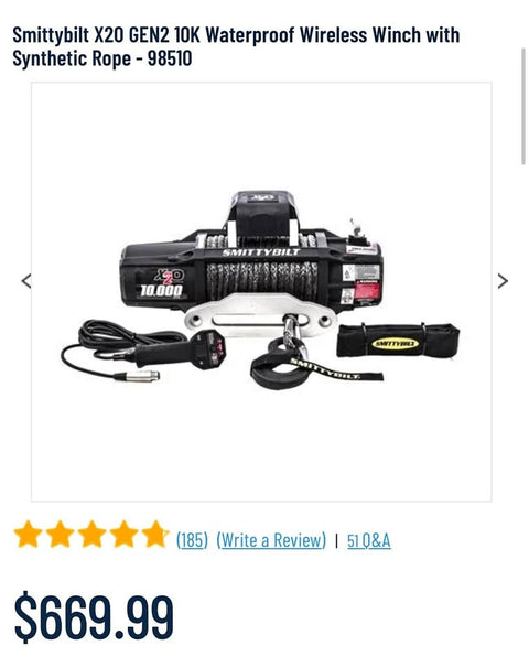 Smittybilt X2O Gen 2 Synthetic Wireless Winch - 98510
