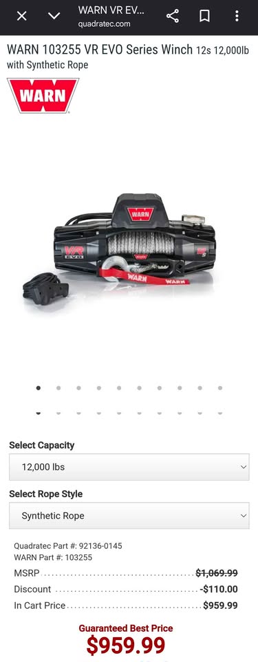 Warn VR EVO 12S, Factor 55 ultrahook and fairlead 1.0, Res-Q tree saver strap in Cypress, TX (photo 7) — photo 7