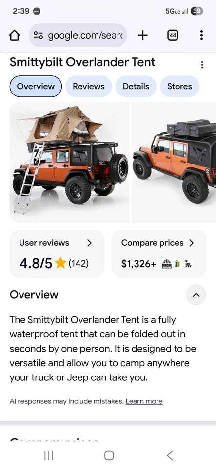 Smittybilt Overland rooftop Tent