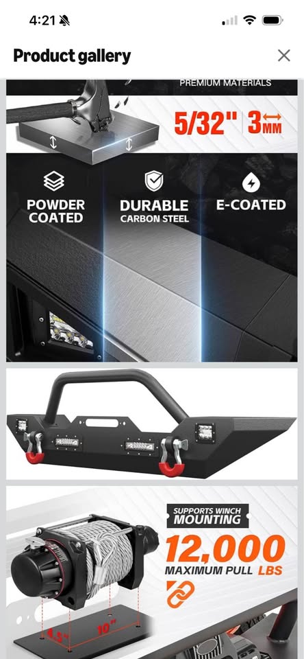 Steel Front Bumper for Jeep JK JL JT 2007-2026 Winch Plate, LED lights and bull bars in Wilkesboro, NC (photo 3) — photo 3