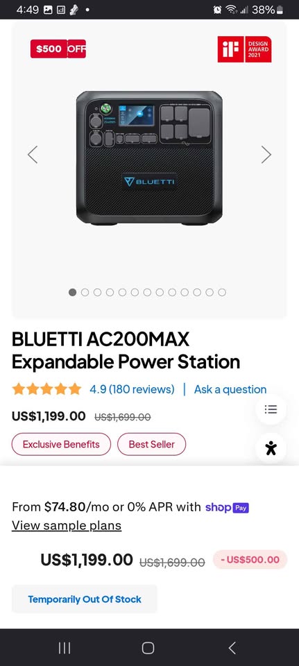 BLUETTI AC200MAX Expandable Power Station and DOKIO 300W Portable Folding Solar Panel Kit — photo 2
