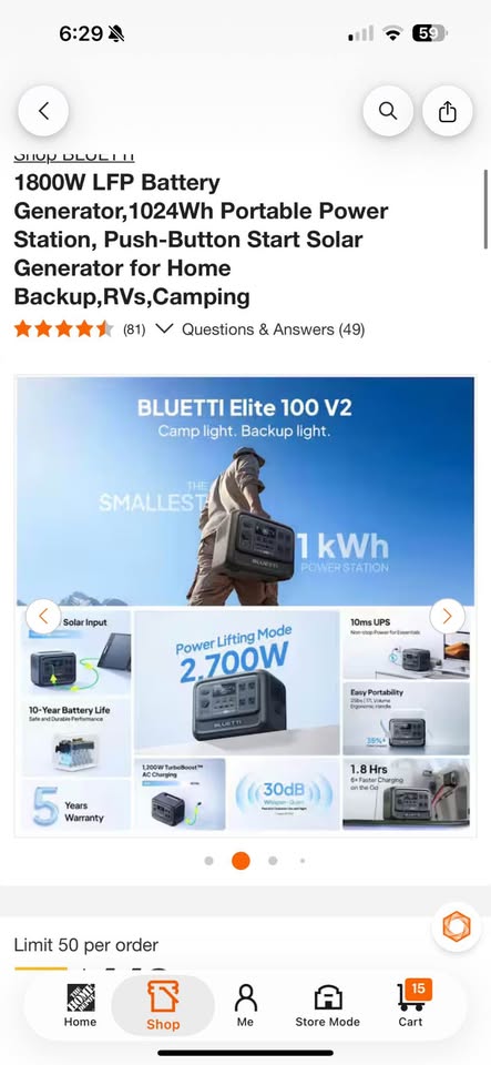 BLUETTI
1800W LFP Battery Generator,1024Wh Portable Power Station, Push-Button Start Solar Generator in Mesa, AZ (photo 3) — photo 3