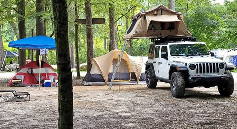 Rooftop Tent TMBK + Roam Awning + Roof Rack – Jeep Rubicon