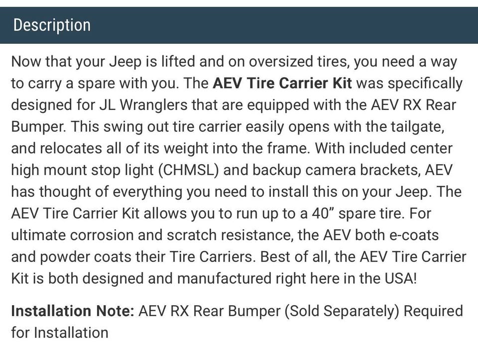 AEV RX Rear Bumper for 18-26 Jeep Wrangler JL used fuel caddy tire carrier (photo 6) — photo 6