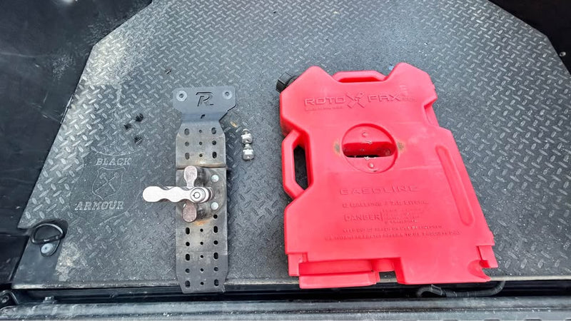 RotopaX 2-Gallon Gas Pack, LOX Locking Mount, & Rago Bed Rail Bracket Setup in New Braunfels, TX (photo 5) — photo 5