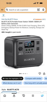 BLUETTI AC70 Portable Power Station 768Wh 1000W LFP Battery Solar Generator in Burbank, CA (photo 2)