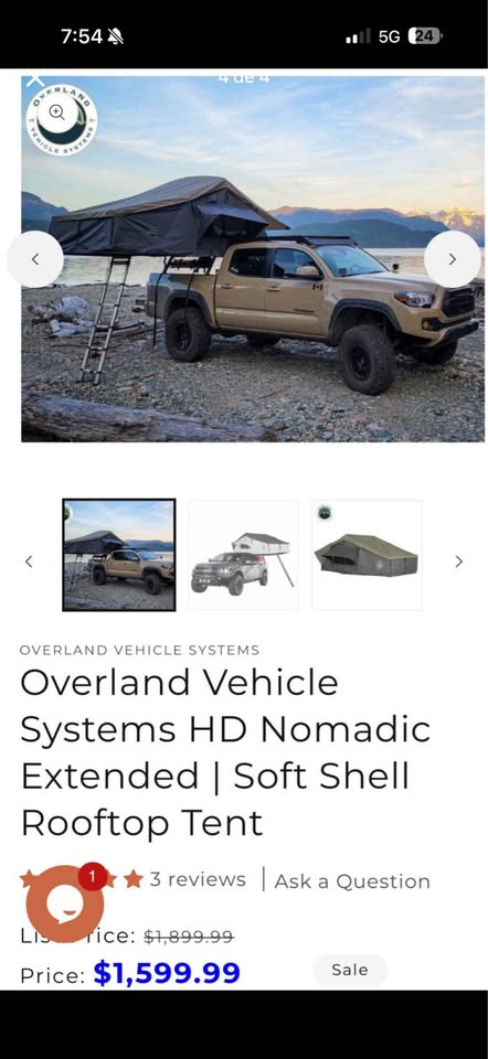 Overland Vehicle Systems HD Nomadic Extended Soft Shell Rooftop Tent with Tyger Auto Plate Style Bed Rack in Portland, OR (photo 4)