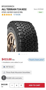 BFGOODRICH All-Terrain T/A KO2 Tires - LT325/60R20 - Set of 4 in Vancouver, WA (photo 6)