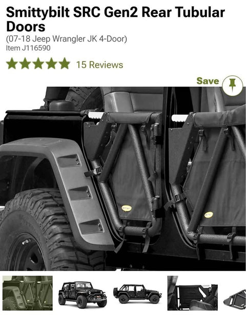 Smittybilt SRC Gen2 rear and front Tubular Doors