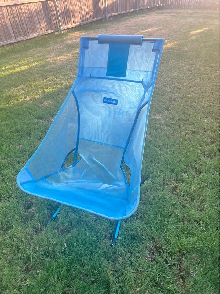 Helinox beach recreation chair with carry bag and large umbrella -Great for beach volleyball players in Argyle, TX (photo 1)