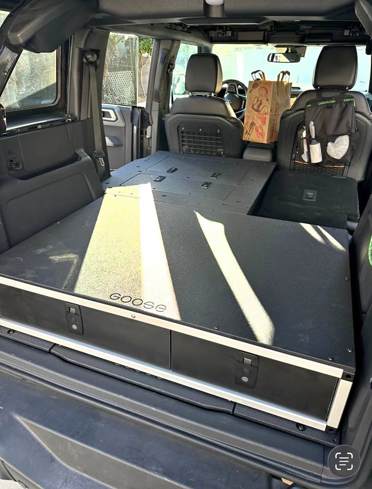 Goose Gear 6th Gen Bronco stealth sleep and storage package seat delete and drawer system in San Pedro, CA (photo 1) — photo 1
