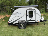 Freesolo teardrop RV rental: a compact camping trailer with an awning and propane, ready for adventure.