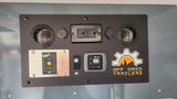 RV rental control panel featuring power outlets, a Go Power! inverter remote, and climate control for off-grid trailers.