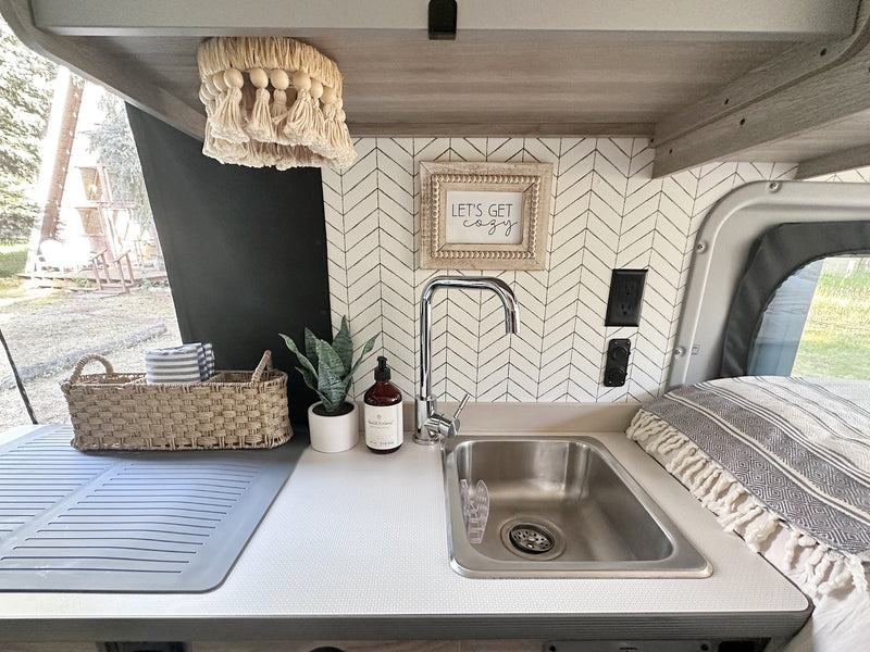  striped napkins on a table inside an RV — photo 15