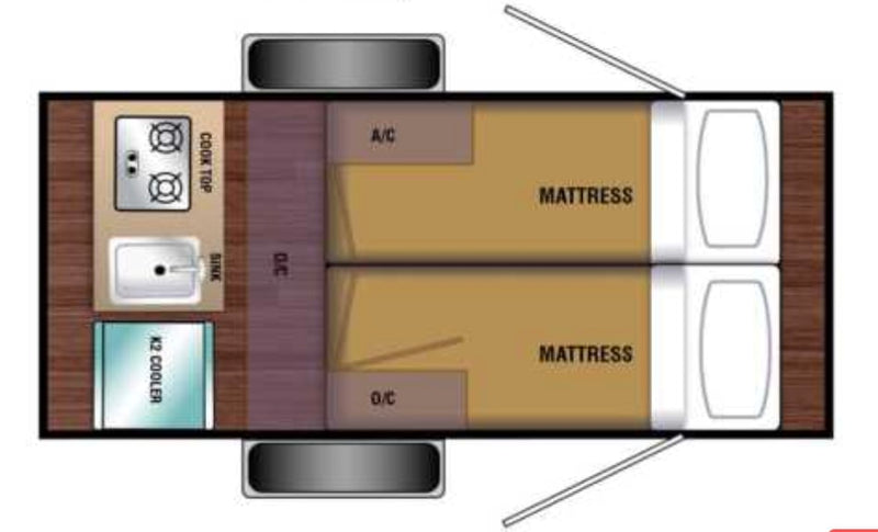  and AC vents on a wood panel for travel comfort.|An RV rental camper illuminates a dark campsite beside a crackling campfire — photo 14