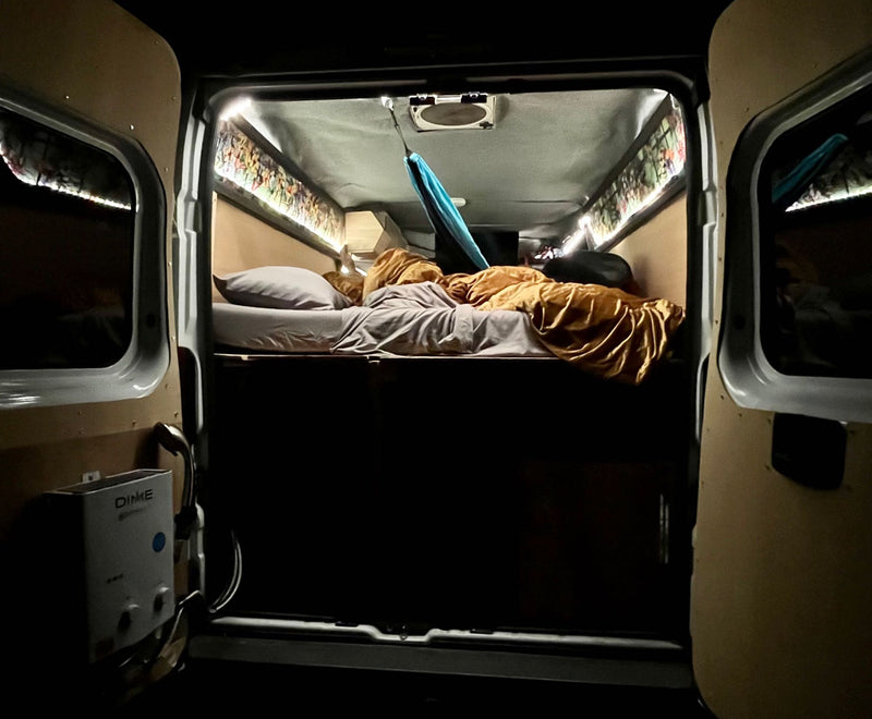  and a compact kitchen for comfortable travel.|Cozy RV rental interior showing a compact kitchen with a sink — photo 11