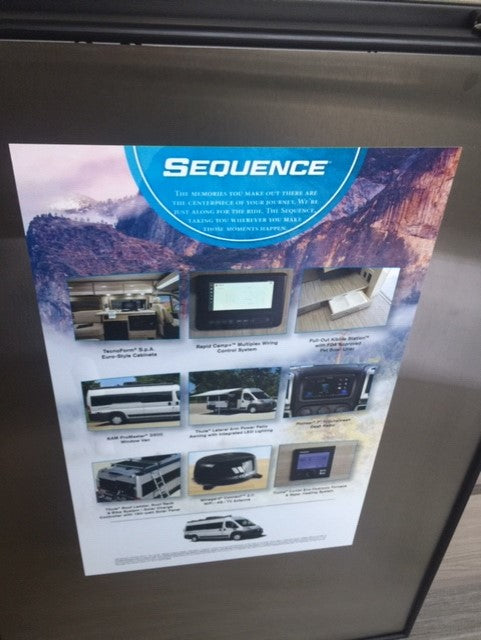 A brochure for Sequence RVs, showcasing their features & models. Ideal for those considering an RV rental or purchase for journeys.