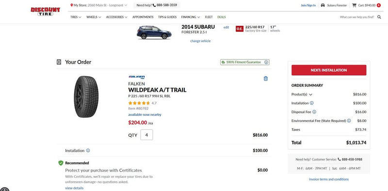 Falken Wildpeak A/T Trail P225/60R17 Tires - Fits Most Subaru Foresters & Crosstreks in Longmont, CO (photo 8) — photo 8