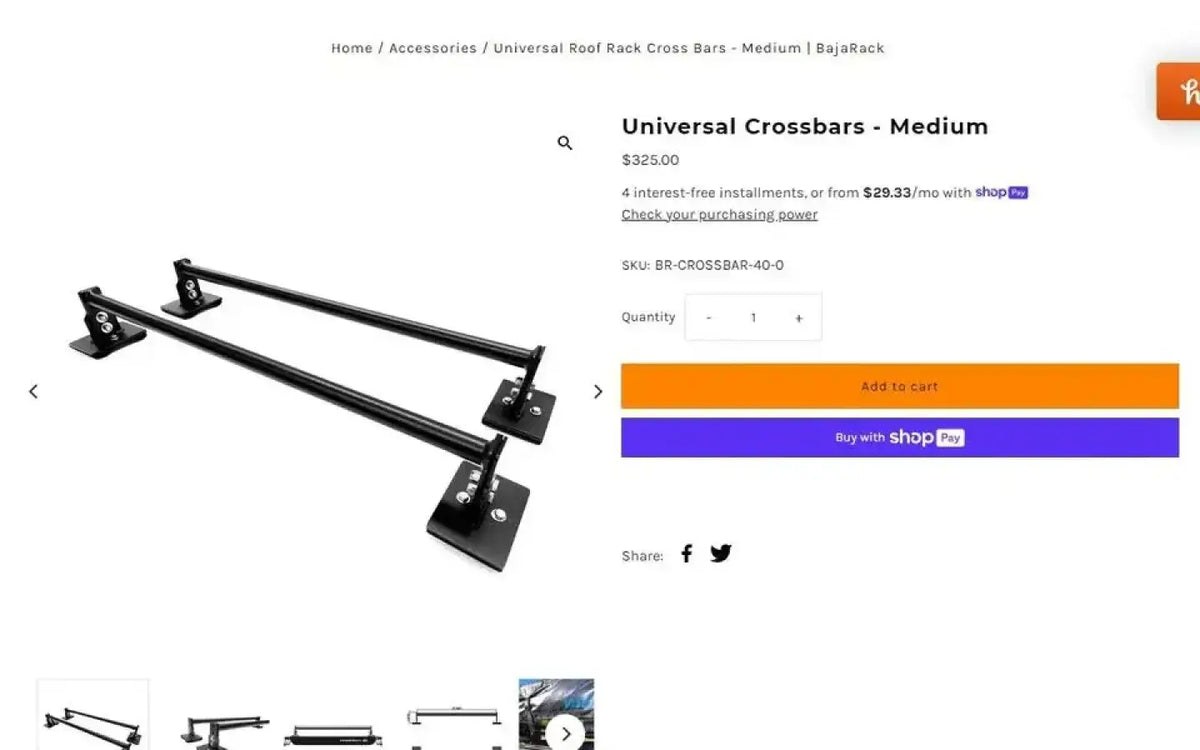 BajaRack Universal Crossbars for Roof Rack — used racks for sale (photo 2) — photo 2