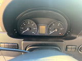 Inside an RV rental: a detailed view of the dashboard, showing the speedometer (mph), tachometer, and digital display.