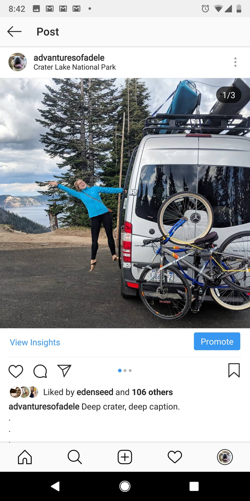 Playful pose at Crater Lake! Our RV rental, complete with bikes & kayak, made for an epic adventure. — photo 22