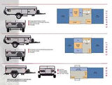 Pop-up camper RV rental selection: Graphite, Cobalt, Neon folding camping trailers with exterior views and floor plans.