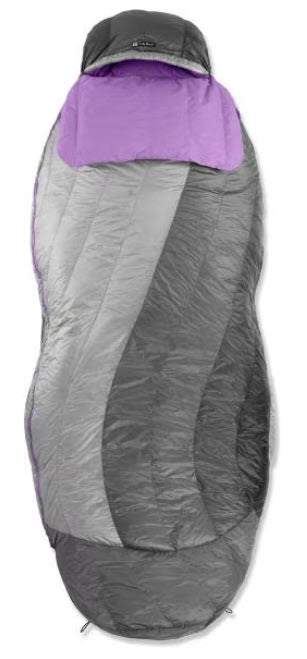 Cozy gray/purple mummy sleeping bag, perfect for camping adventures or a comfortable RV rental trip.