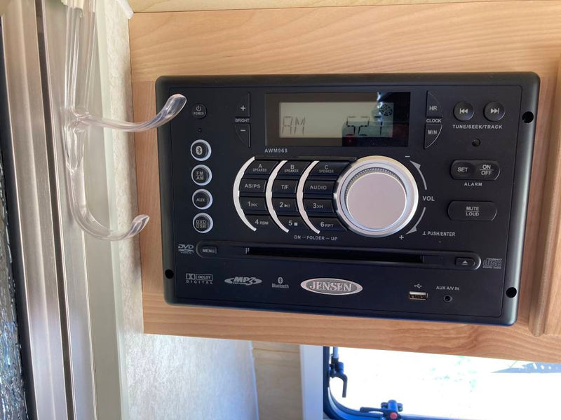 An RV rental's entertainment: A Jensen AWM968 multimedia system, featuring radio, DVD, USB, and Bluetooth audio for your journey. — photo 3