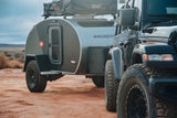 Off-road Jeep & Escapod TOPO teardrop camper (RV rental) in desert. Ready for adventure camping!