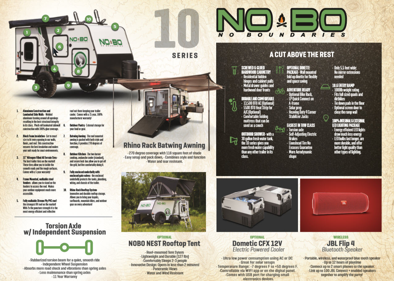 No Boundaries adventure RV shown with its batwing awning deployed. Explore features & optional accessories for your next rv rental trip.