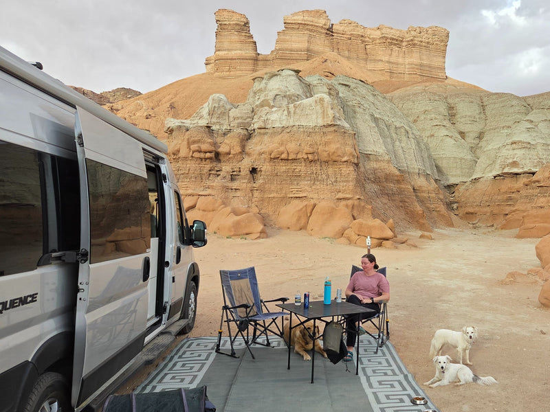 ready for adventure.|An RV rental van is parked next to a Texas Route 66 sign and mural — photo 4
