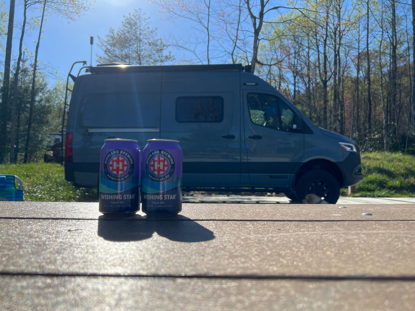 RV rental adventure with a Winnebago Revel van, enjoying Highland Brewing's Wishing Star IPA on a sunny day. — photo 4