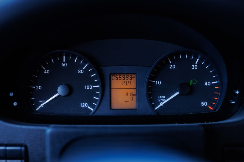 This RV rental dashboard displays 056,993 miles, 19.4 trip data, and 8:13 AM. Speed and RPM gauges read zero. — photo 12