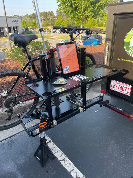Gear up for adventure! This RucRak on an RV rental trailer carries bikes & essentials.