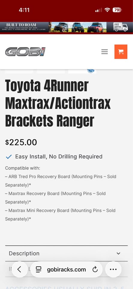 Brand New GOBI MaxTrax/Actiontrax Traction Board Mounts for Ranger Rack in Park City, UT (photo 4) — photo 4