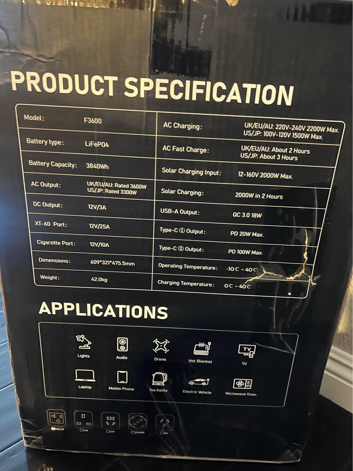 New in Box! FOSSiBOT Pro F3600 Portable Power Station – 3840Wh LiFePO4 Battery *Free Delivery* in Lemon Grove, CA (photo 7) — photo 7