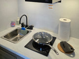  an equipped kitchen (microwave